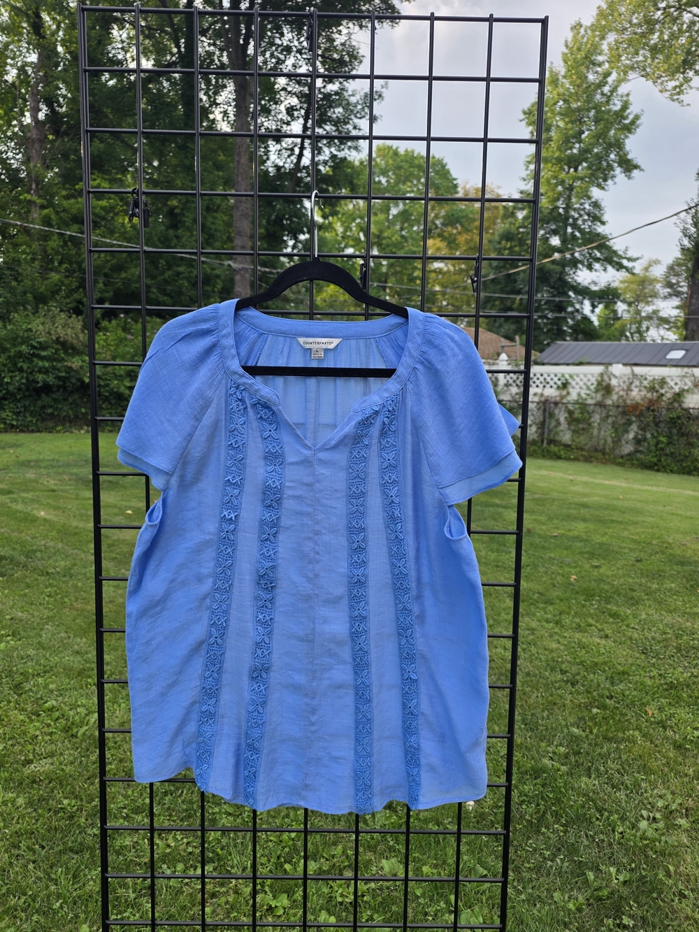 Counterparts Light Blue Embroidered V-Neck Short Sleeve Top